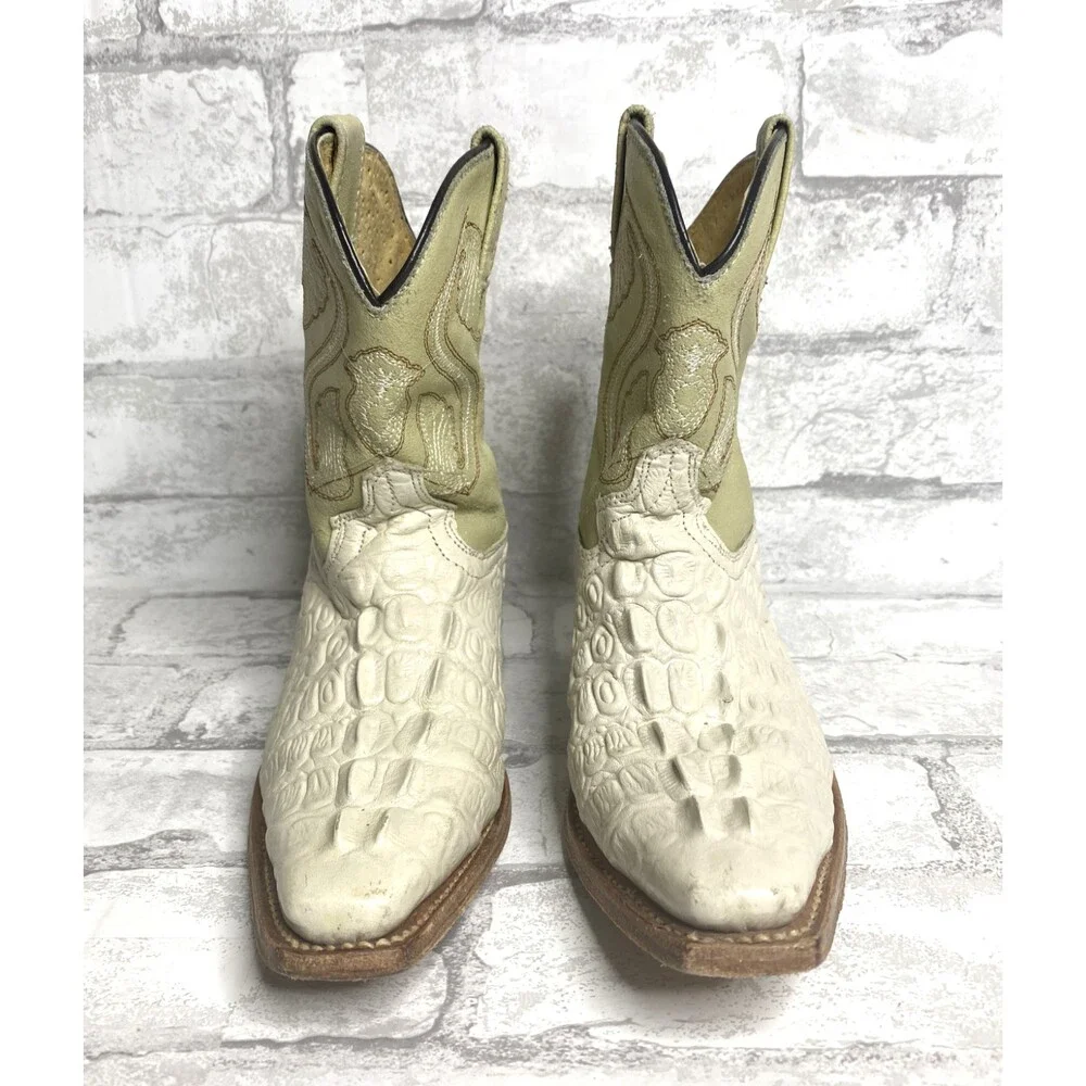 El General Western Kids Leather Cream Western Cowboy Style Boots Sz 18 (12)